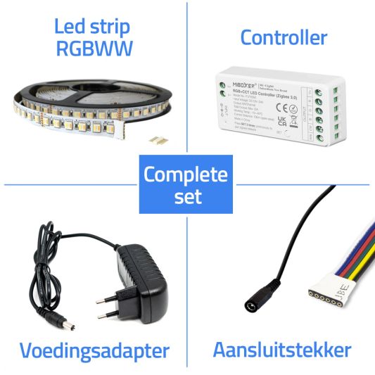 1 meter complete set RGBWW led strip met Zigbee controller