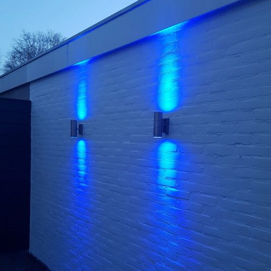 Aluminium up down wandlamp voor buiten met Zigbee GU10 spot - Rond