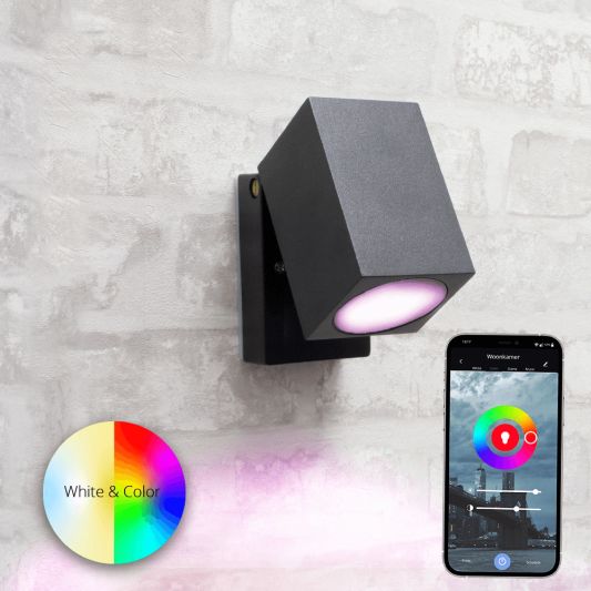 Antraciete wandlamp voor buiten met Zigbee GU10 spot - Rechte kantelbare downlight