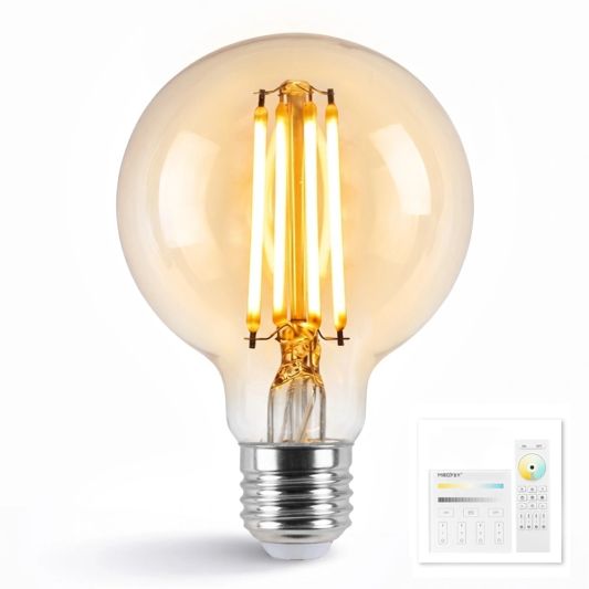 Dual White smart filament lamp van Milight 7W E27 fitting - Amberkleurig G95 model - Met afstandsbediening