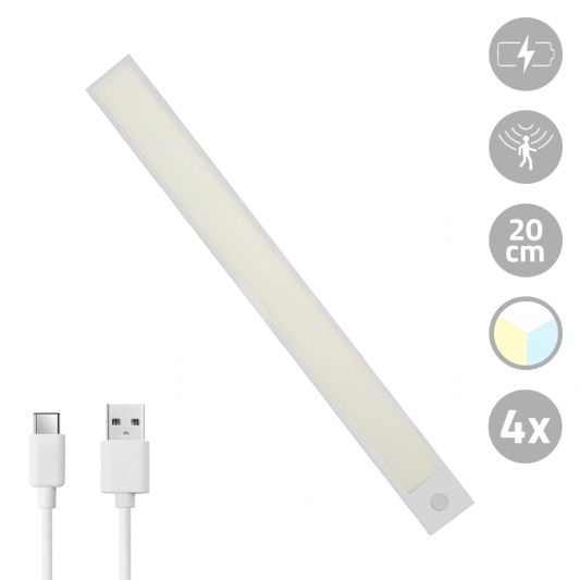 Kastverlichting met sensor - Dual White - 20cm - Oplaadbaar - Zilver - Voordeelset van 4 stuks