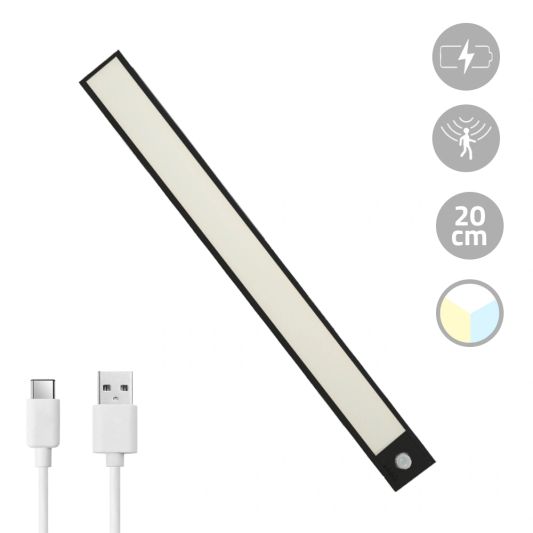 Kastverlichting met sensor - Dual White - 20cm - Oplaadbaar - Zwart