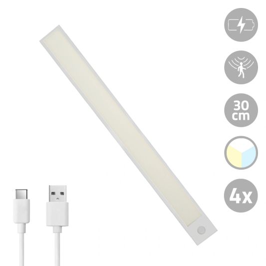 Kastverlichting met sensor - Dual White - 30cm - Oplaadbaar - Zilver - Voordeelset van 4 stuks