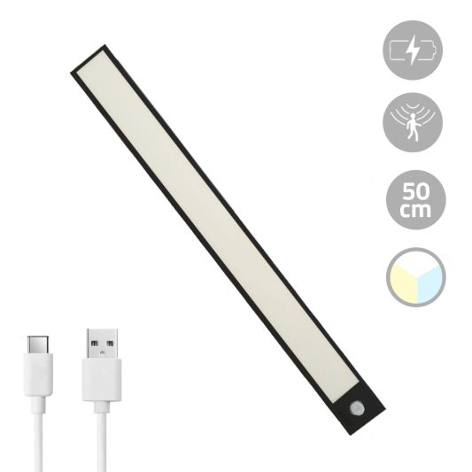 Kastverlichting met sensor - Dual White - 50cm - Oplaadbaar - Zwart