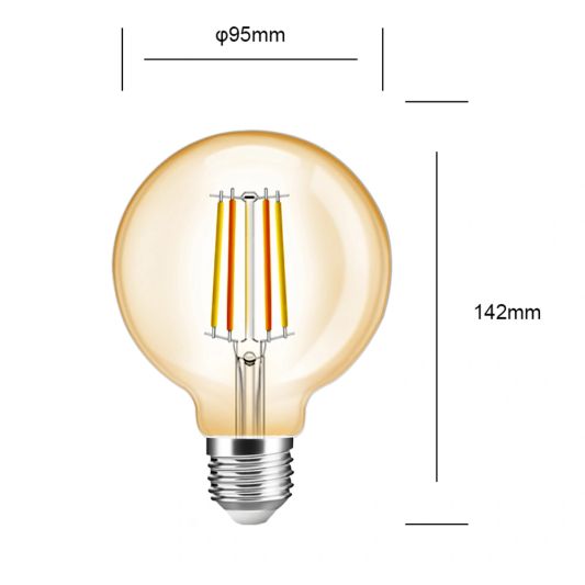 Slimme filament LED lamp - Dual white 7W E27 fitting - G95 model colored - voordeelset van 6