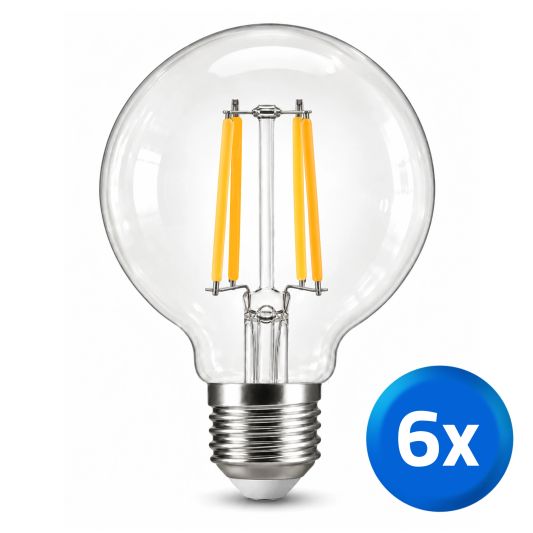 Slimme filament Zigbee LED lamp - Dual white 7W E27 fitting - G95 model - voordeelset 6 stuks