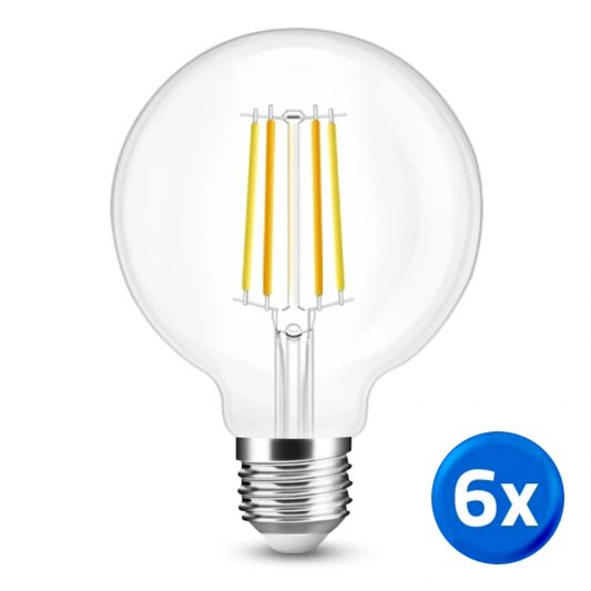 Slimme filament Zigbee LED lamp - Dual white 7W E27 fitting - G95 model - voordeelset 6 stuks