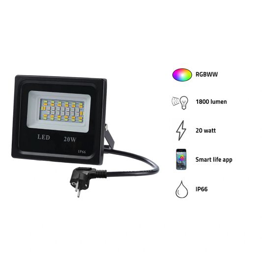 Slimme schijnwerper/bouwlamp 20 watt - RGBWW Multicolor en wit