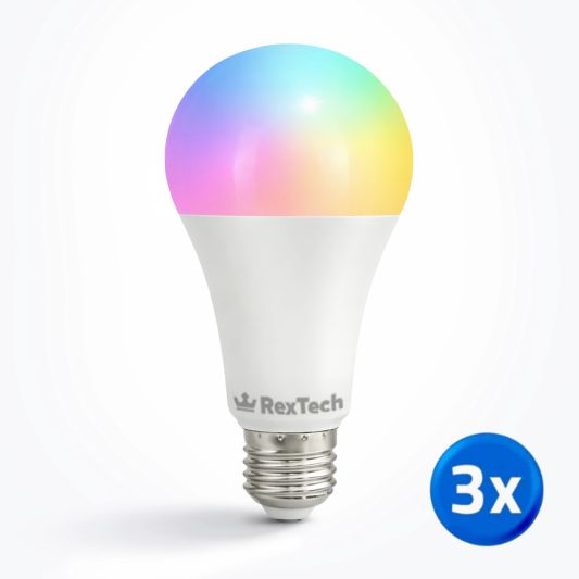 Slimme wifi lamp 12 watt - E27 fitting - RGBWW Multicolor en Wit - 3-pack