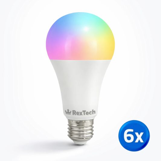 Slimme wifi lamp 12 watt - E27 fitting - RGBWW Multicolor en Wit - 6-pack