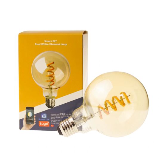 Tuya slimme led filament lamp goud - E27 fitting Globe - Dual White