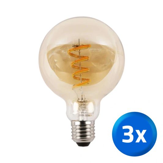 Tuya slimme led filament lamp goud - E27 fitting Globe - Dual White - Voordeelset van 3