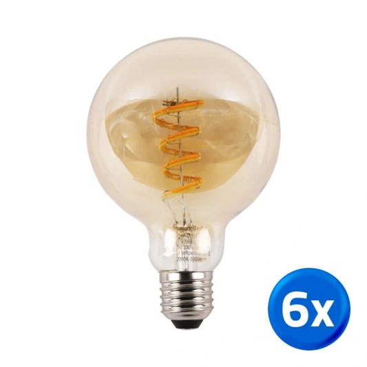 Tuya slimme led filament lamp goud - E27 fitting Globe - Dual White - Voordeelset van 6