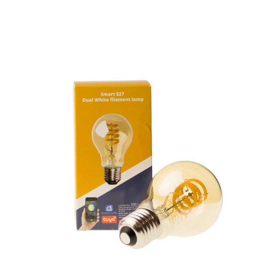 Tuya slimme led filament lamp goud - E27 fitting kogelvormig - Dual White - voordeelset van 3