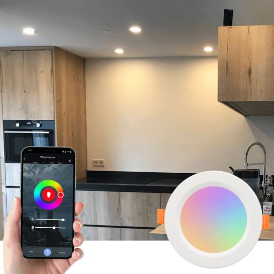 Wifi slimme led lamp 7 watt - Downlight - RGBWW Multicolor en Wit - Voordeelset van 6 stuks