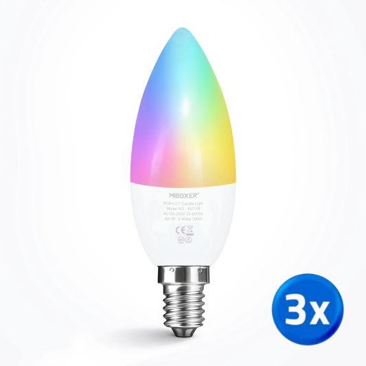 Wifi led kaarslamp RGBWW 4W E14 fitting voordeelset van 3