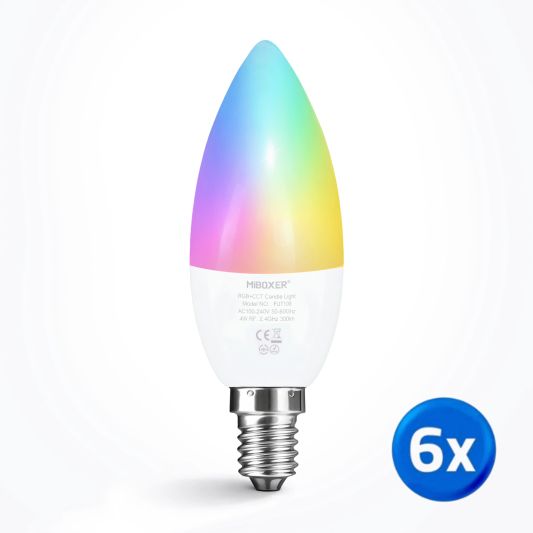 Wifi led kaarslamp RGBWW 4W E14 fitting voordeelset van 6