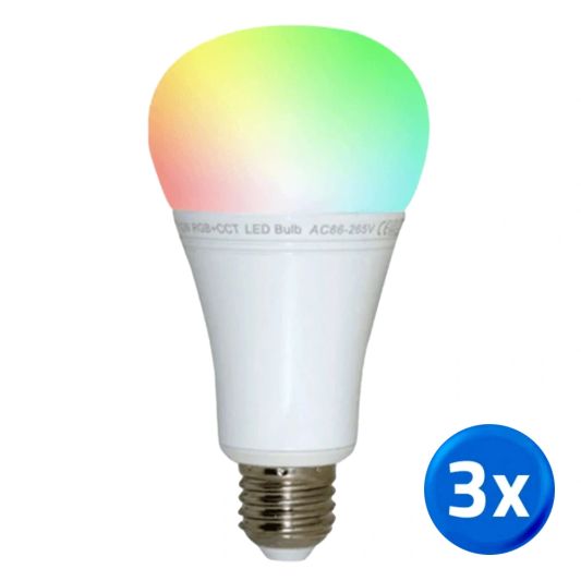 Wifi LED lamp RGBWW 12 Watt E27 fitting voordeelset van 3