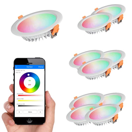 Wifi set met 1-4 RGBWW led inbouwspots downlight 15 Watt