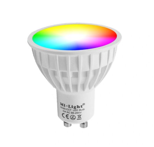 Wifi set met 1 tot 4 RGBW Led spots 4W GU10 fitting