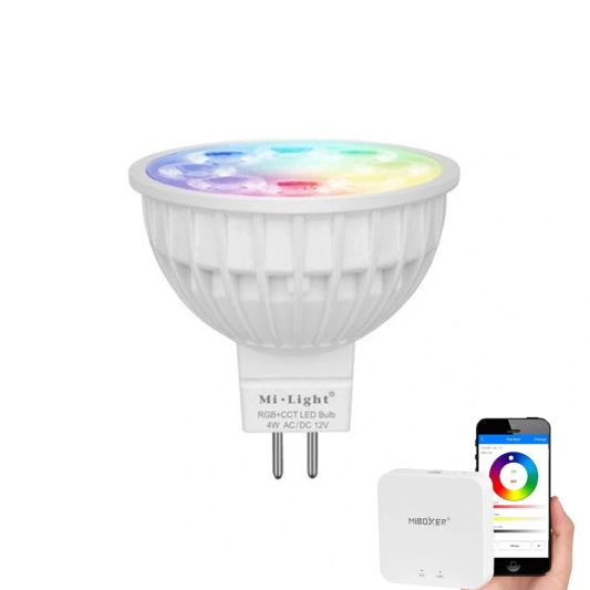 Wifi set met 1 tot 4 RGBWW Led spots 4 Watt MR16 fitting 12V