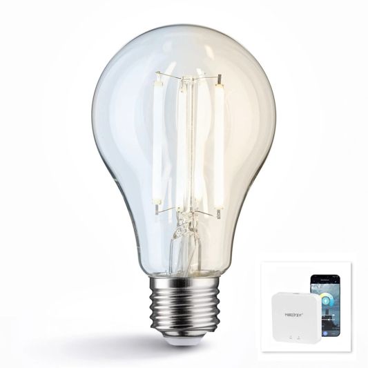 Wifi set met Dual White smart filament lamp van Milight 7W E27 fitting - Amberkleurig A60 model - Met Milight module