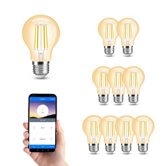 Wifi set met Dual White smart filament lamp van Milight 7W E27 fitting - Amberkleurig A60 model - Met wifi module