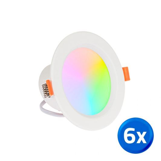 Wifi slimme led lamp 7 watt - Downlight - RGBWW Multicolor en Wit - Voordeelset van 6 stuks