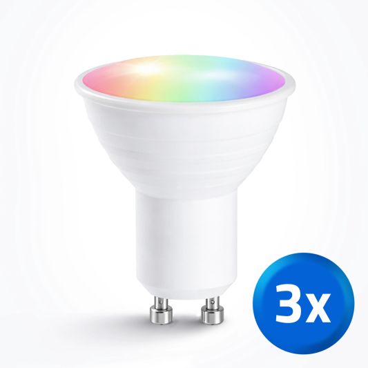 Wifi slimme led spot 4 watt - GU10 fitting - RGBWW Multicolor en Wit - Voordeelset van 3 stuks