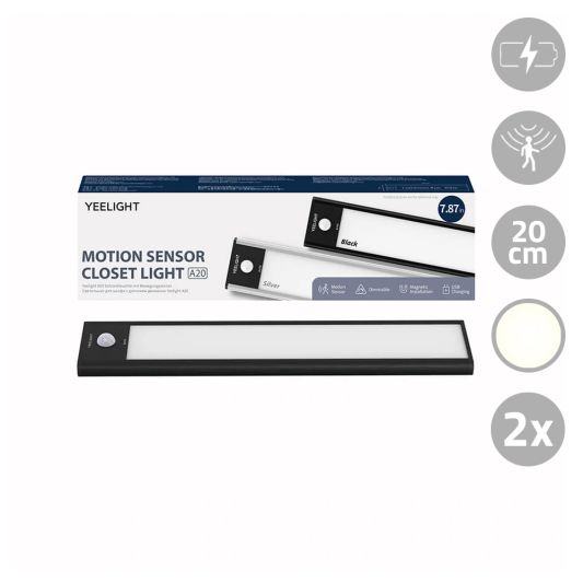 Yeelight kastverlichting met sensor 20 cm - Warm wit licht - Oplaadbare batterij - Voordeelset van 2 stuks