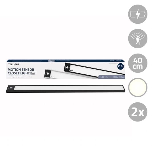 Yeelight kastverlichting met sensor 40 cm - Warm wit licht - Oplaadbare batterij - Voordeelset van 2 stuks