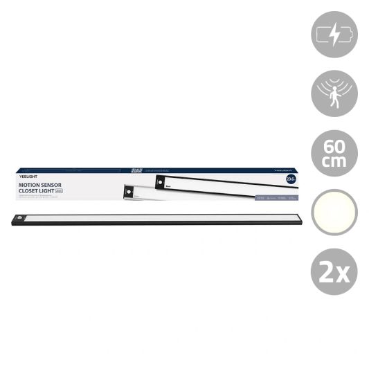 Yeelight kastverlichting met sensor 60 cm - Warm wit licht - Oplaadbare batterij - Voordeelset van 2 stuks