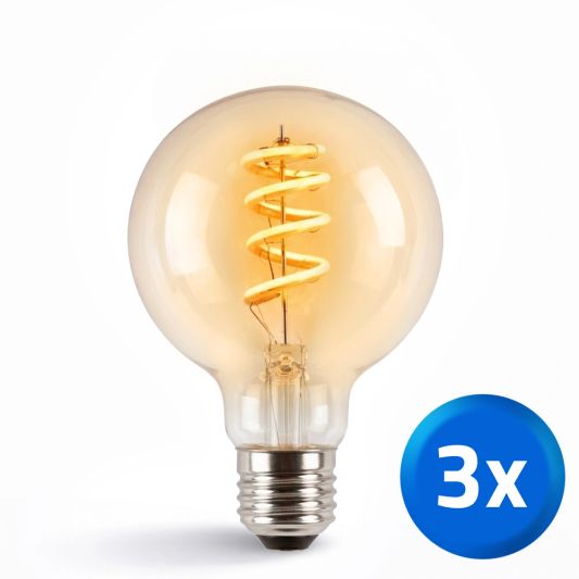 Zigbee E27 spiraal filament lamp Dual White G95 amberkleurig - voordeelset van 3