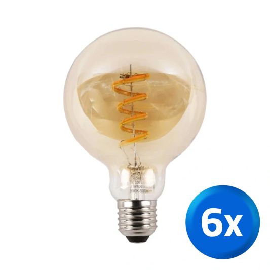 Zigbee E27 spiraal filament lamp Dual White G95 amberkleurig - voordeelset van 6