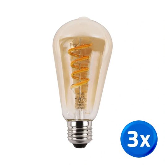 Zigbee E27 spiraal filament lamp Dual White ST64 amberkleurig - voordeelset van 3