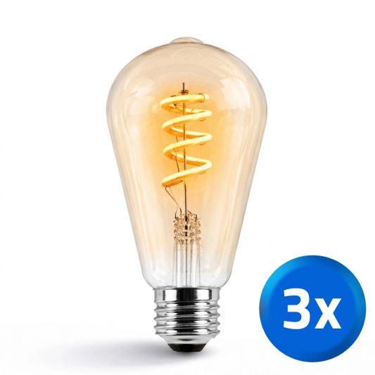 Zigbee E27 spiraal filament lamp Dual White ST64 amberkleurig - voordeelset van 3