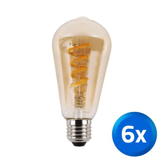Zigbee E27 spiraal filament lamp Dual White ST64 amberkleurig - voordeelset van 6
