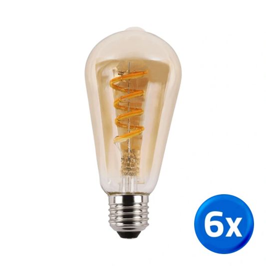 Zigbee E27 spiraal filament lamp Dual White ST64 amberkleurig - voordeelset van 6