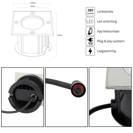 Zigbee inbouw grondspot voor buiten 6W - Alle kleuren en wittinten - Recht