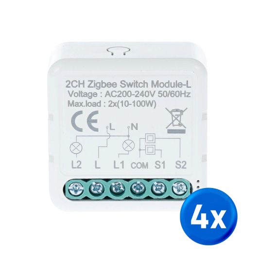 Zigbee inbouwschakelaar 2 gang - Set van 4