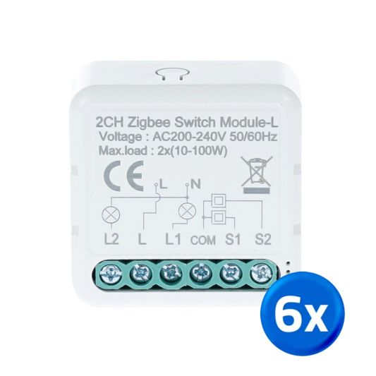 Zigbee inbouwschakelaar 2 gang - Set van 6