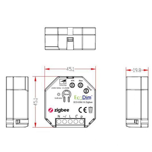 Zigbee led dimmer module van EcoDim - 0-250W fase afsnijding