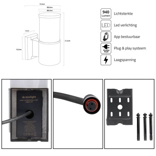 Zigbee wandlamp voor buiten 9W - Alle kleuren en wittinten - Rond